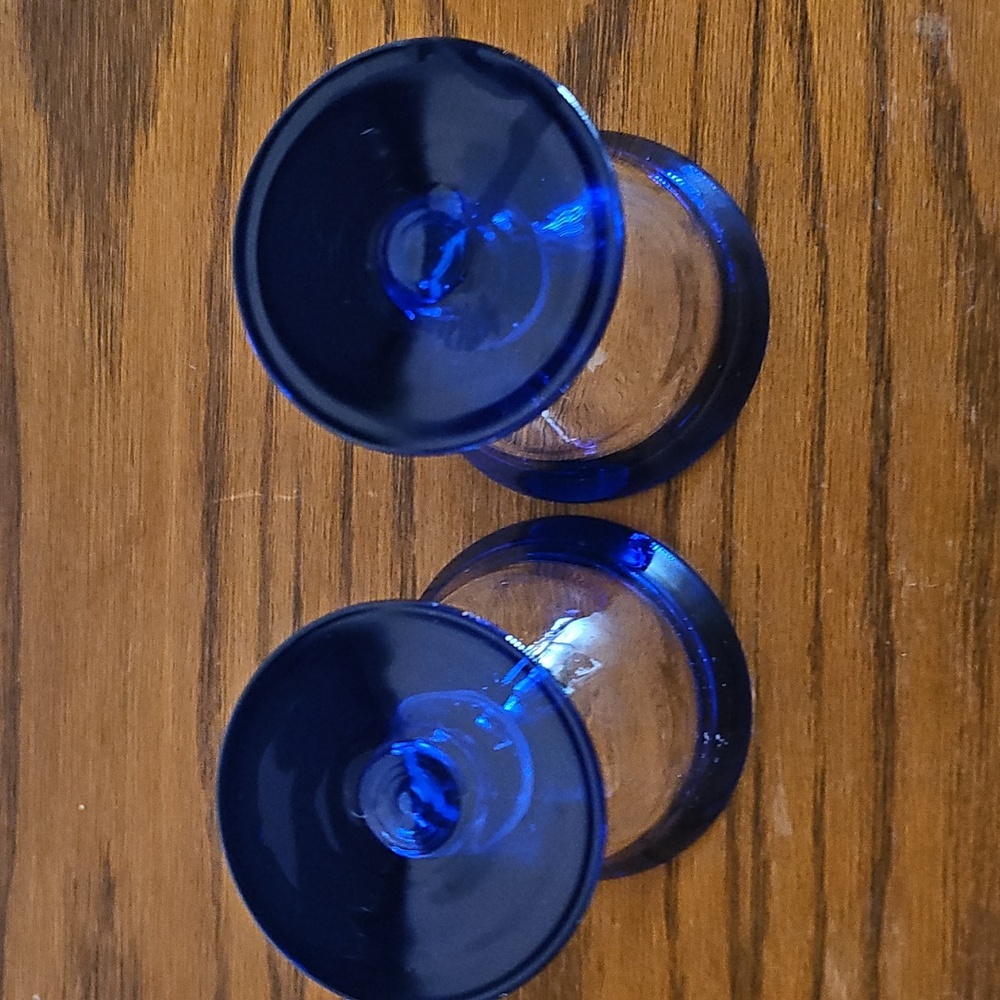 2 Cobalt Blue and Clear Glass Goblets - Picture 3 of 5